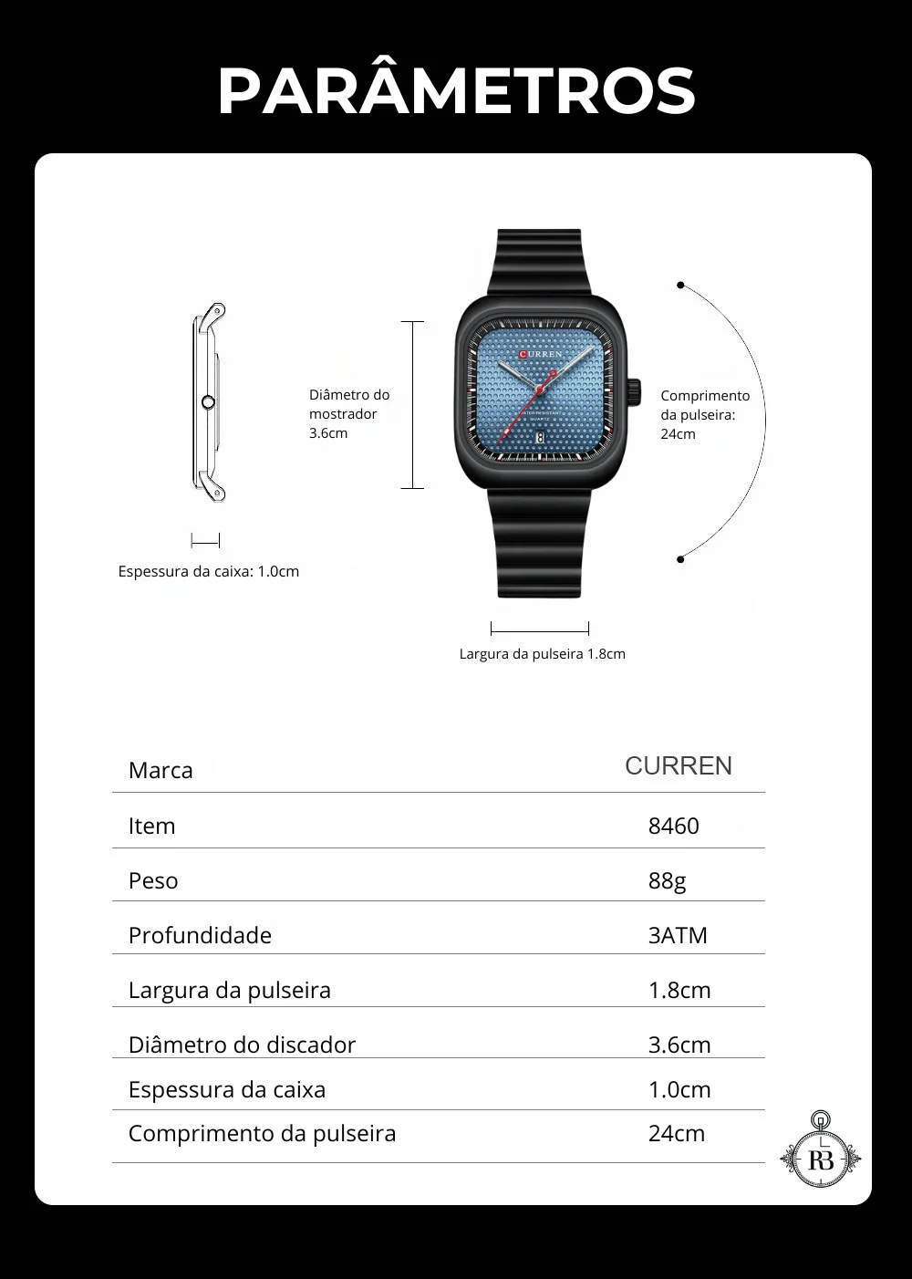 Relógio Curren Masculino Quadrado Aço Inoxidável 0994